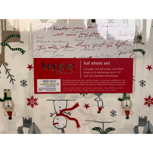 Kensie FULL Sheet Set Whimsical Christmas Snowmen Reindeer Trees - Picture 4 of 4